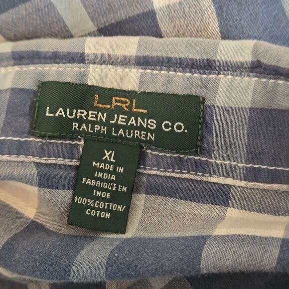 Lauren Ralph Lauren Blue and White Plaid Button-Up Shirt - Picture 6 of 6